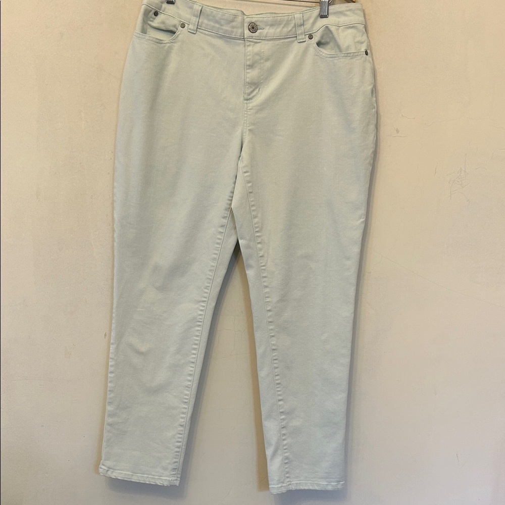 Talbots boyfriend pale green jeans Size 14 W EUC